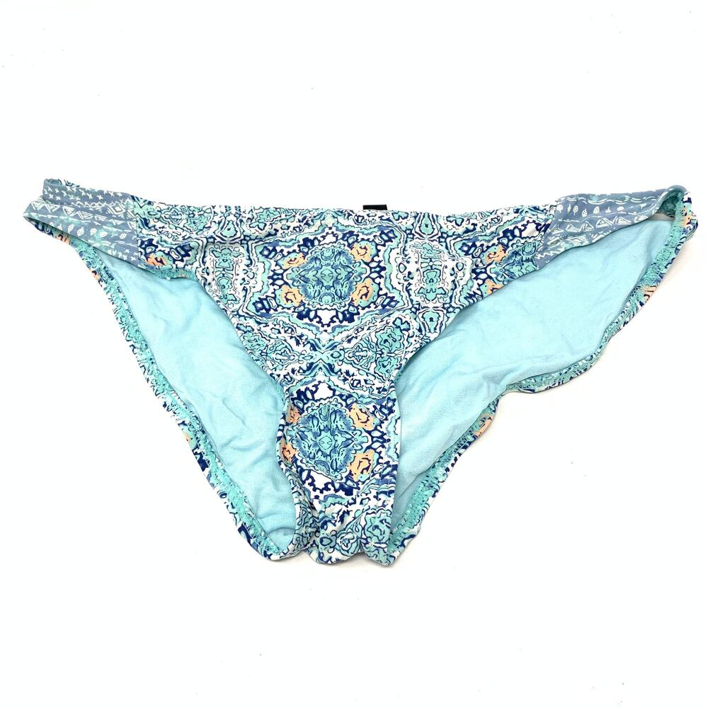 Cikada Women's Size 10 Geometric Cheeky Bikini Bottom Blue Print
